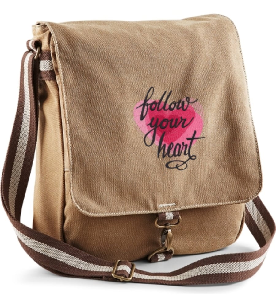 Follow Your Heart Embroidered Canvas Field Bag