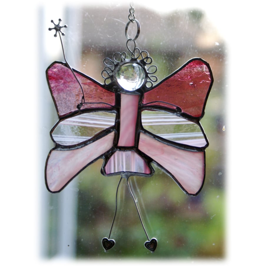 SOLD Fairy Suncatcher Stained Glass Pink Fairyfly