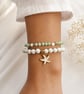  Light Green Howlite & Sea Shell Beaded Bracelet- Handmade Stretch Jewellery - Image 2