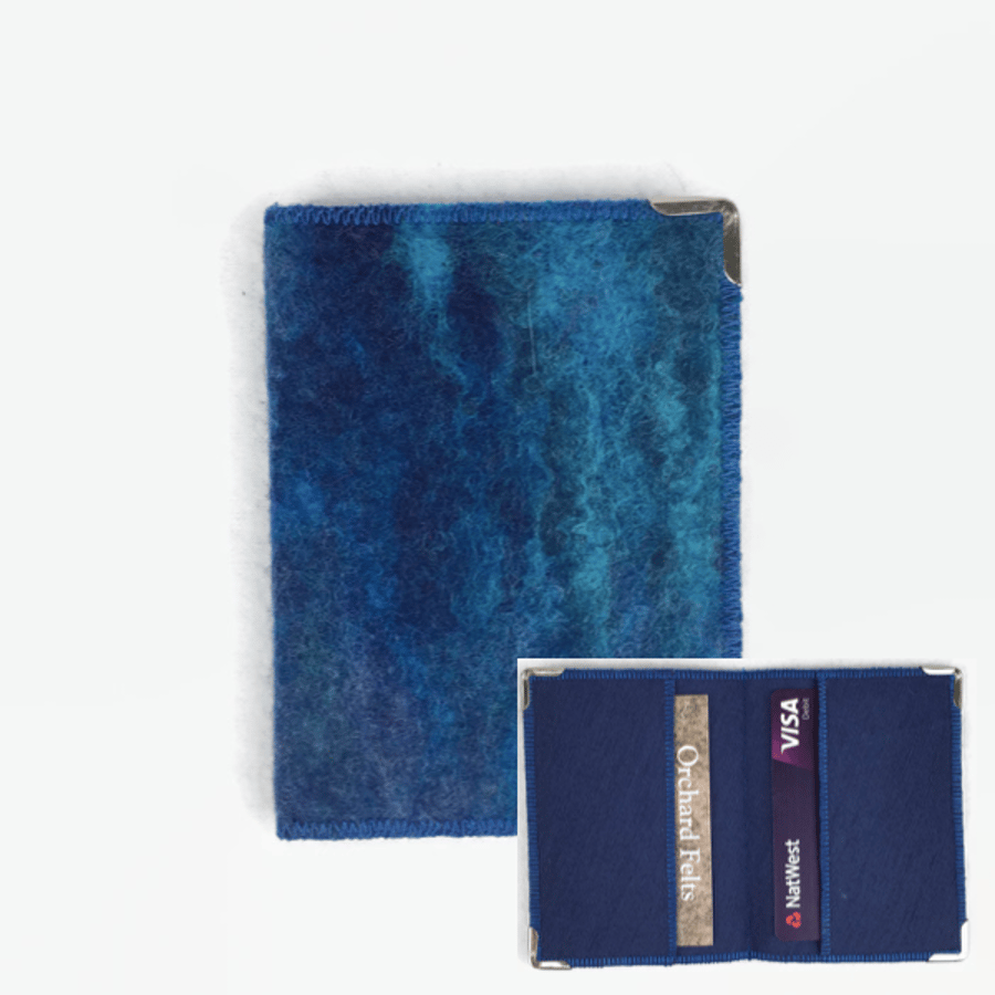 Blue felted RFID card wallet, credit cards, bus pass holder