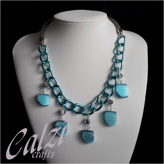 Turquoise Blue Aluminium Chain And Irregular Bead Necklace