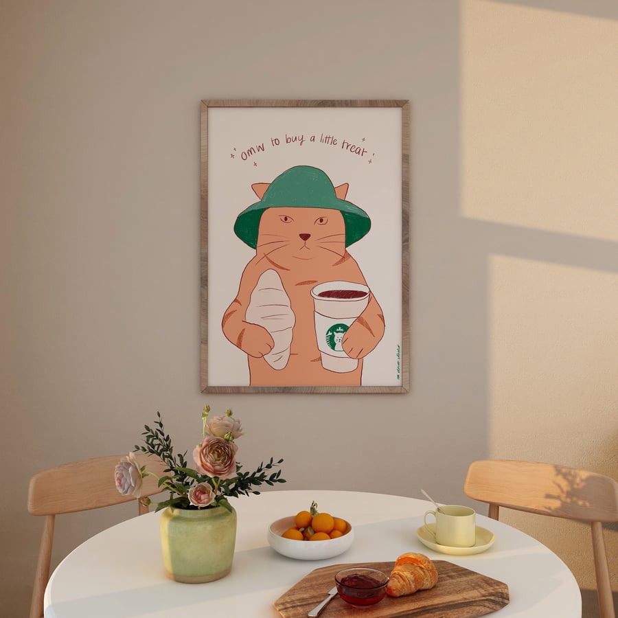 Lil Cat Treat Print Poster, Vintage Print