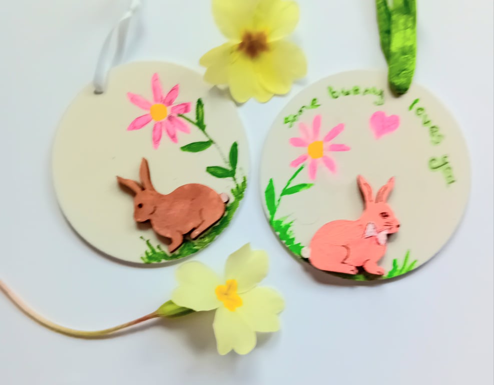 Set of 2 Easter bunny hanging decorations 