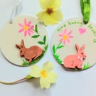 Set of 2 Easter bunny hanging decorations 