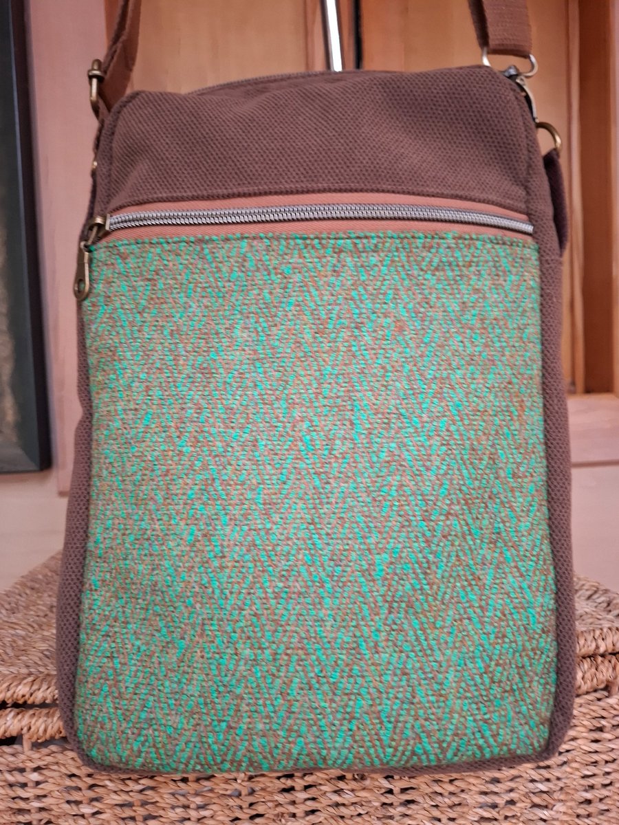 Brown and green tweed bag