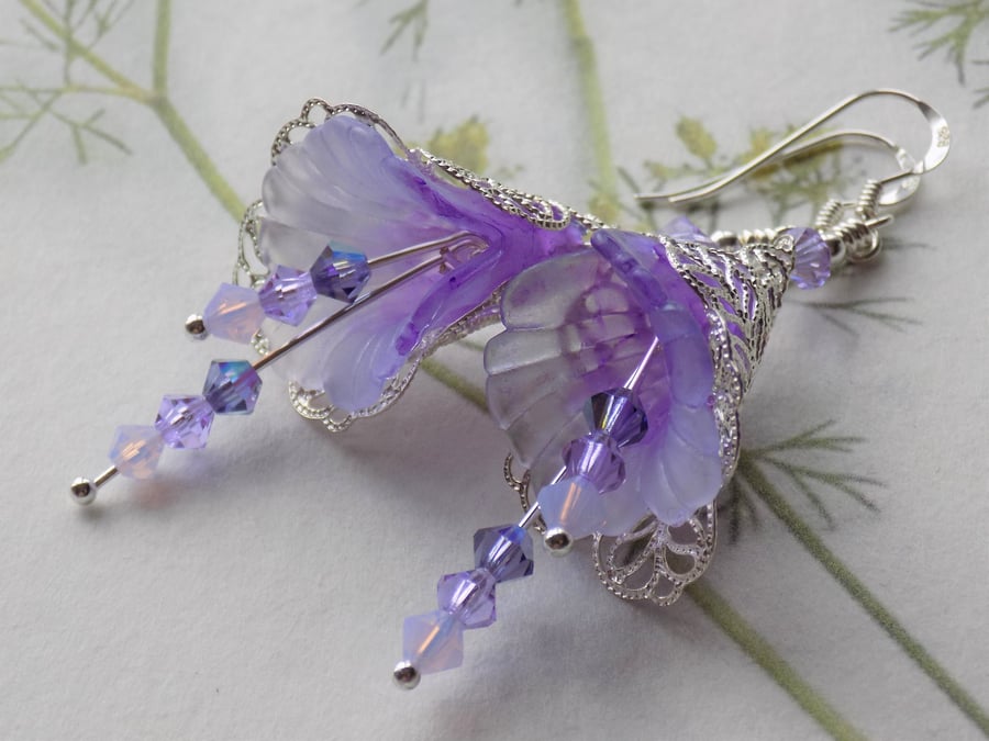 Lavender and Purple "Cool Peri" Hand Painted Flower Earrings