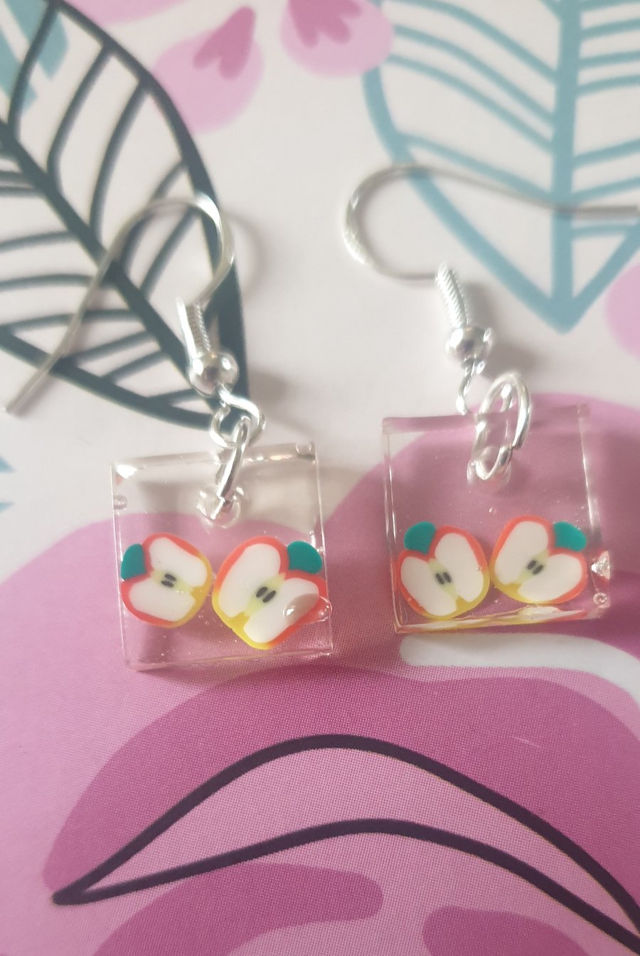 Square apple resin earrings