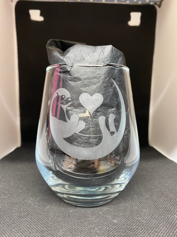 Hand Etched Glass, Otter Heart