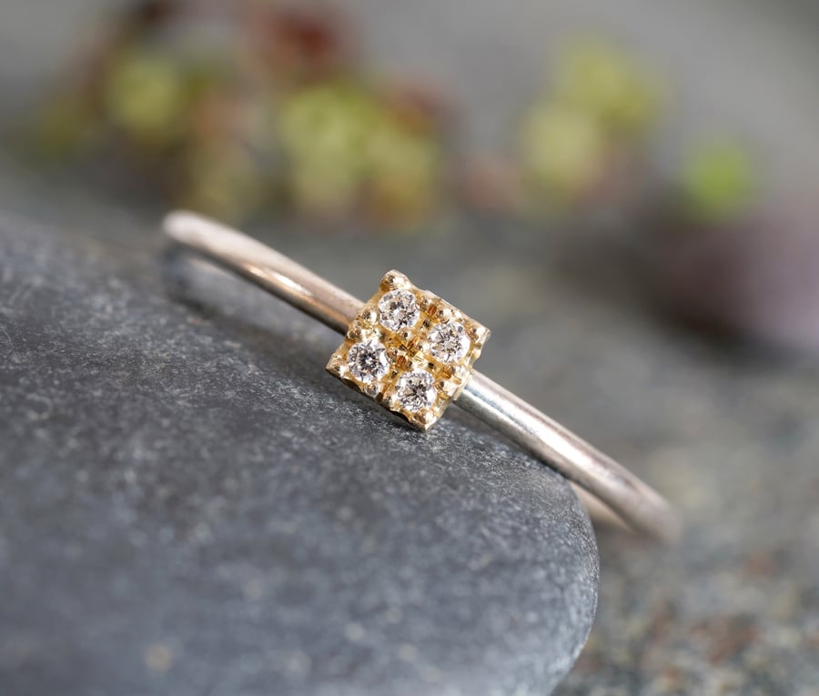 Small Diamonds Engagement Ring in Silver and 9ct Yellow Gold, Seconds Sunday