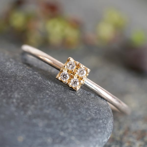 Small Diamonds Engagement Ring in Silver and 9ct Yellow Gold, Seconds Sunday