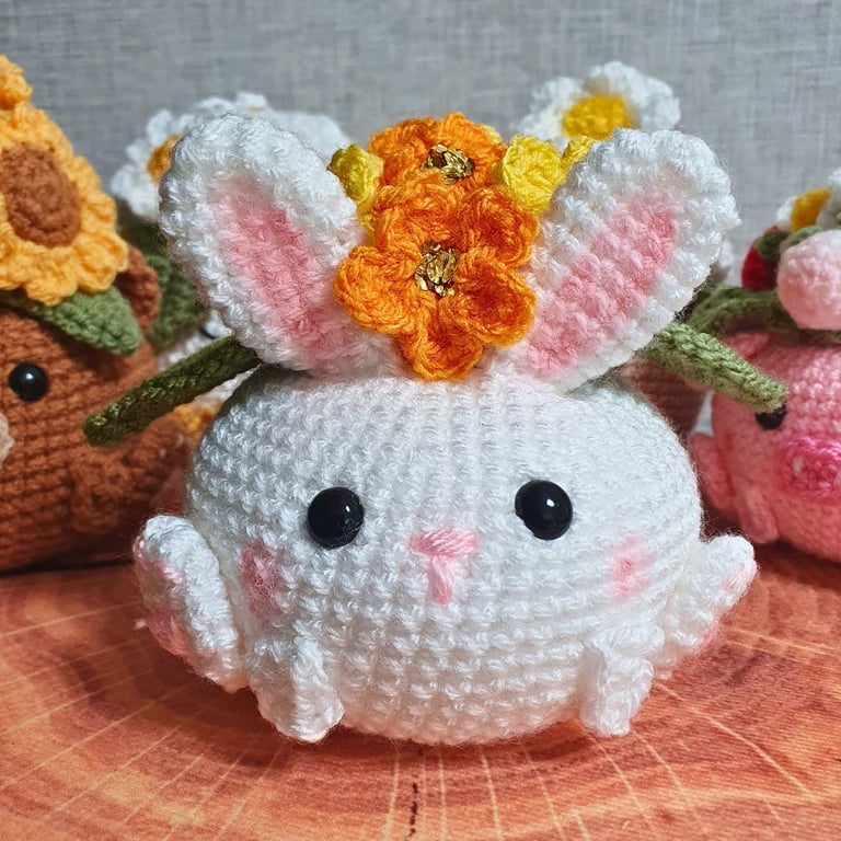 Decorative Crochet Amigurumi Bunny Pot & Myosotis For Nursery & Kids Room Décor 
