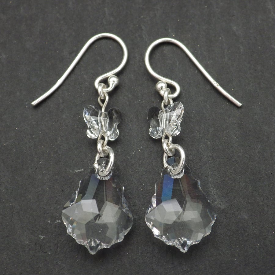 Crystal baroque Swarovski drop earrings with Swarovski butterflies