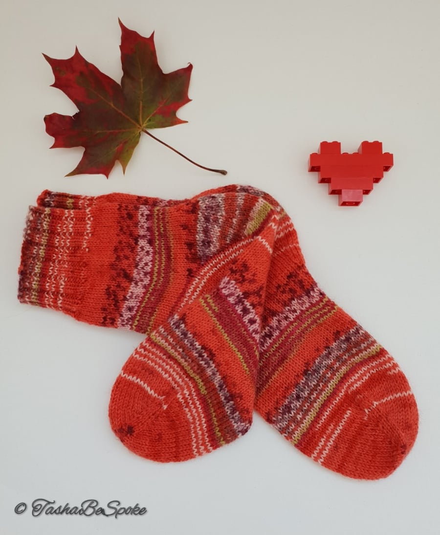 Wool hand knitted socks, Women socks, Multi-coloured knit socks, Gift for her