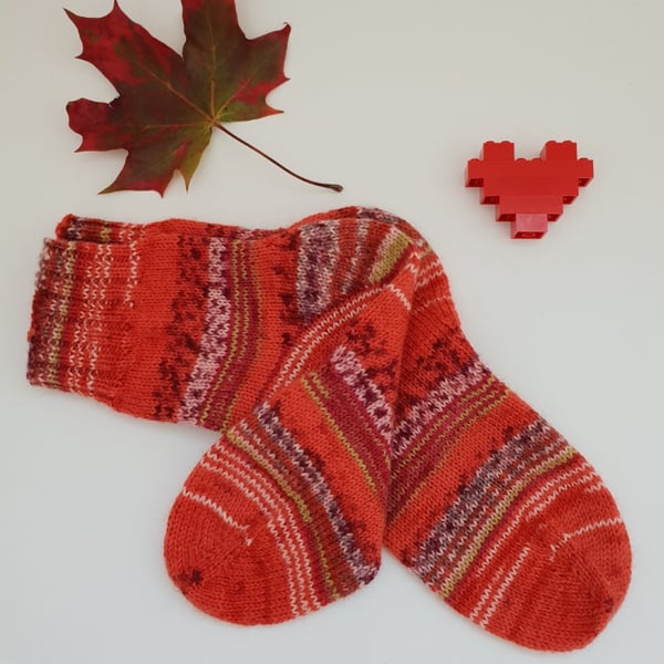 Wool hand knitted socks, Unisex socks, Multi-coloured knit socks