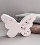 Freestanding White Butterfly Ornament with Embedded Turquoise Glass Chips 