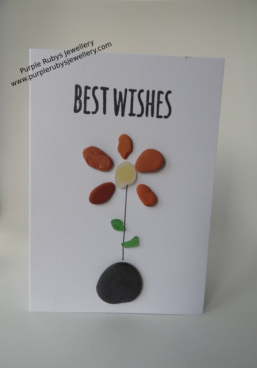 Best Wishes Terracotta Sea Pottery Flower in Stone Vase Birthday Card C298