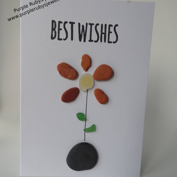 Best Wishes Terracotta Sea Pottery Flower in Stone Vase Birthday Card C298