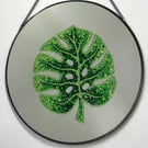 Rhinestone Monstera Mirror Handmade Crystal Leaf Wall Art 30cm 