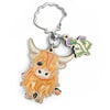 Highland Cow Keyring - Wooden Key Fob with Thistle - Scottish Highland Key Chain