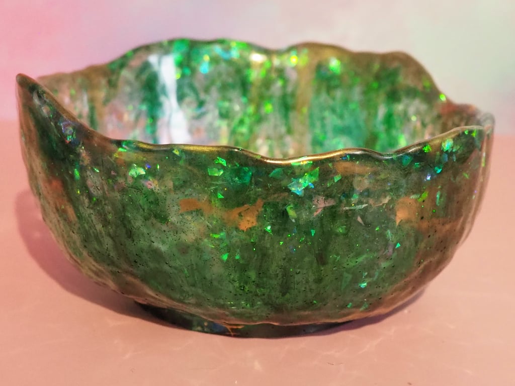 Irregular Resin Bowl in Greens and Coppers