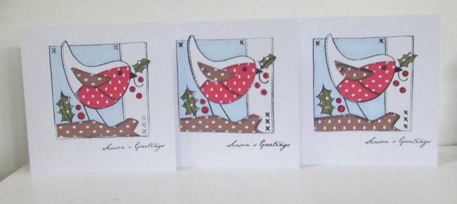 Paper Patchwork Robin Card - Set of 3