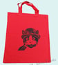 Steampunk Cat Tote Bag Animal Linocut Hand Printed Red Shopping Bag - Image 5