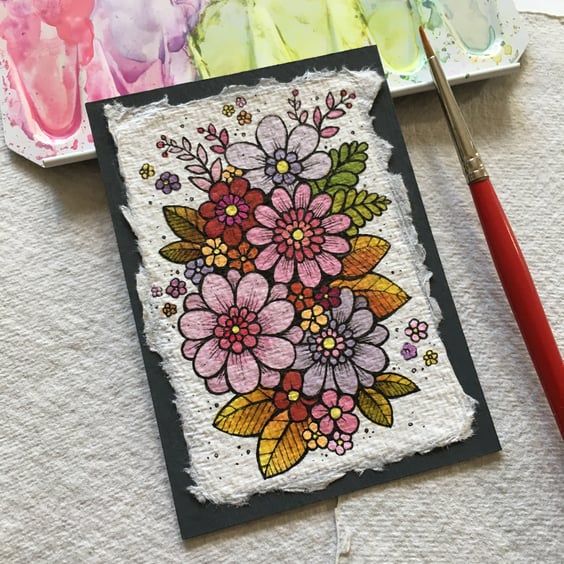 autumn flowers - original aceo