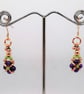 Amethyst & Peridot Rose Gold Drop Earrings, Rosegold Purple Gemstone Earrings, - Image 2