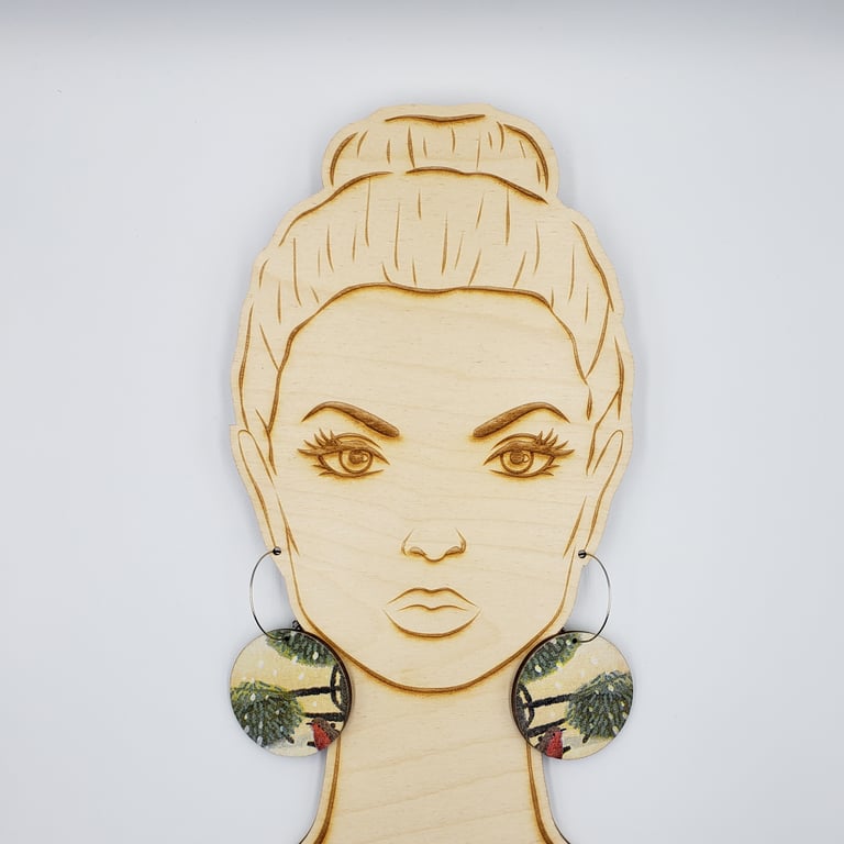 Medium christmas red robin wooden dangly earrings