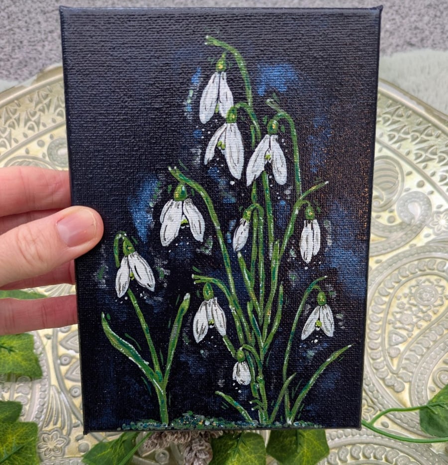 Hand-painted original Snowdrop canvas