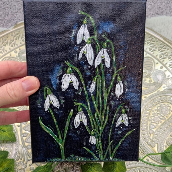 Hand-painted original Snowdrop canvas