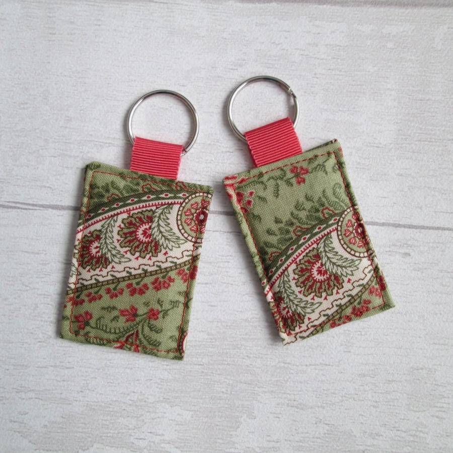 Sage Green Paisley Print Keyrings, Bag Tags, Luggage Tags