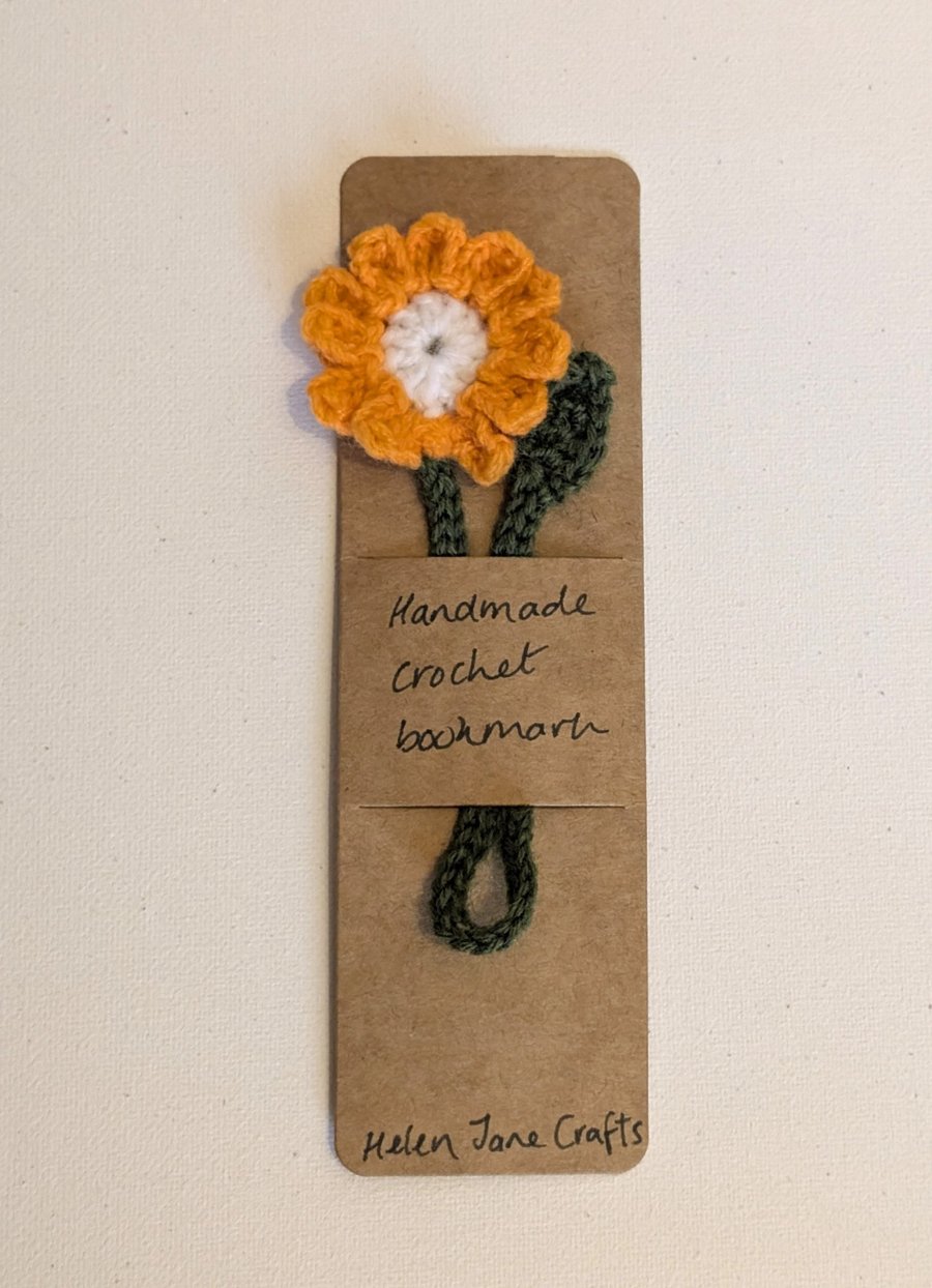 Handmade crochet flower bookmark - orange