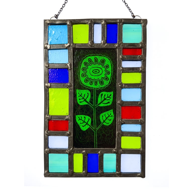 Retro Flower Stained Glass Window Decoration 