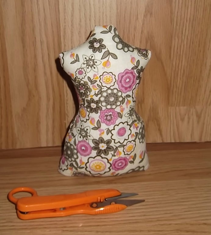 Mannequin Pin cushion, fabric, pattern weight, light doorstop Floral