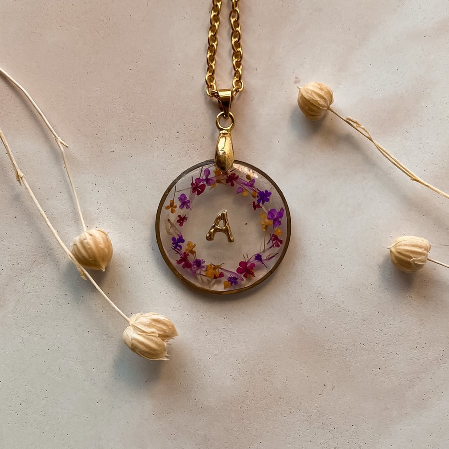 Floral initial necklace discount