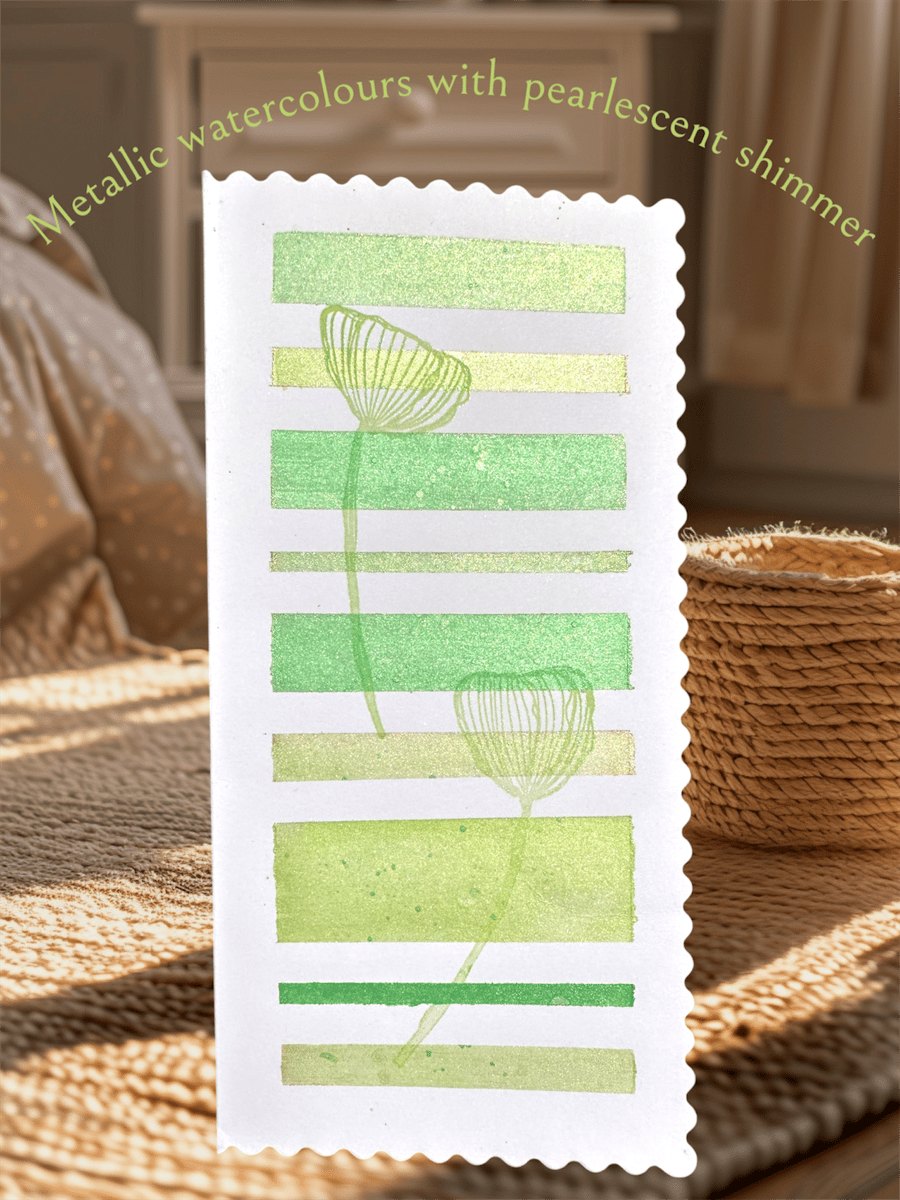 Blank Hand painted watercolours card, pearlescent shimmer with abstract design 