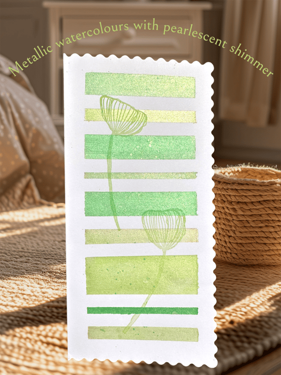 Blank Hand painted watercolours card, pearlescent shimmer with abstract design 