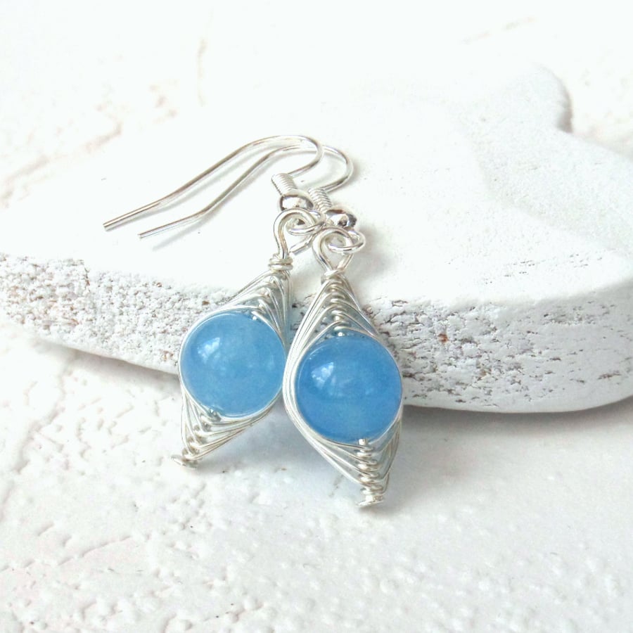 Wire wrapped blue quartz earrings