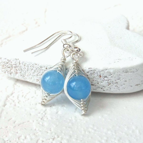 Wire wrapped blue quartz earrings