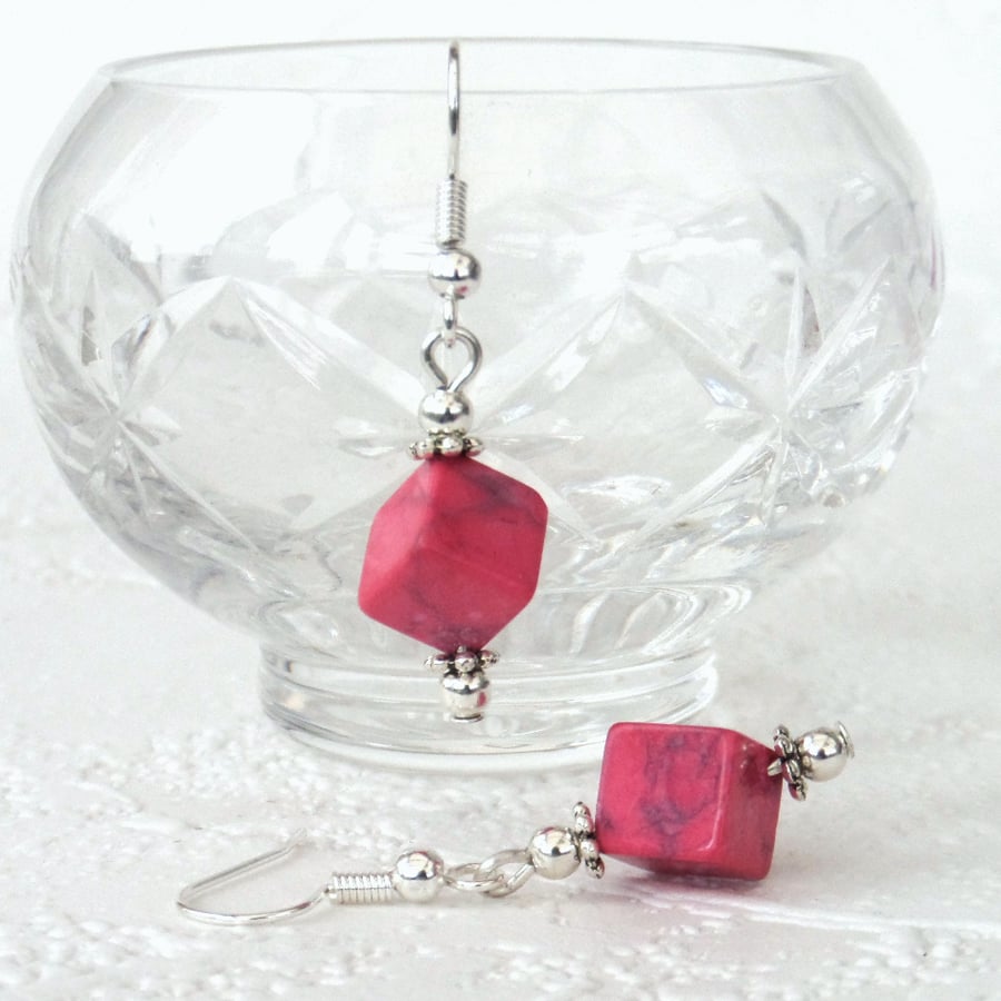 Pink howlite cube earrings, great birthday gift