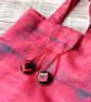 Hand held, Decorative TOTE Bag, RED with Charcoal Grey - Image 2