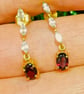White Topaz And Red Garnet Gold Sterling Silver Drop Earrings - Image 2