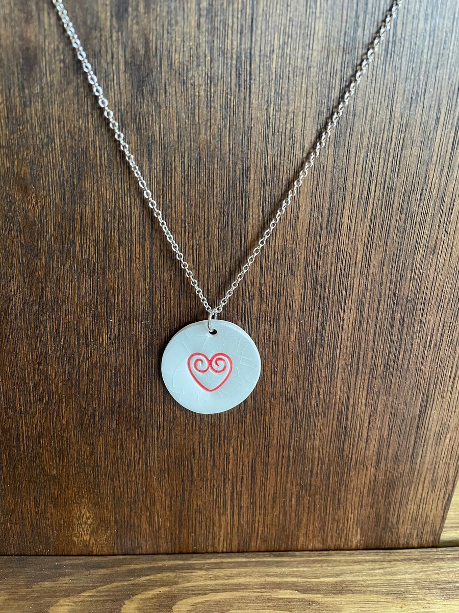 Red heart porcelain necklace
