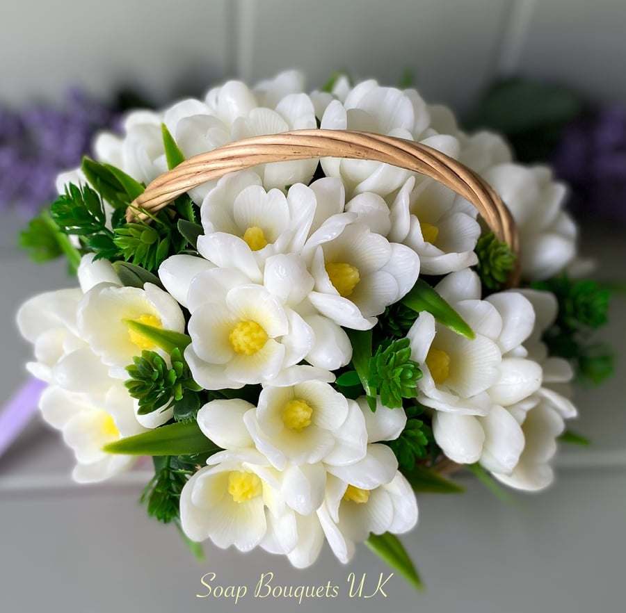 Snowdrop Soap Flowers in a Basket - Charming Birthday Gift & Countryside Decor 