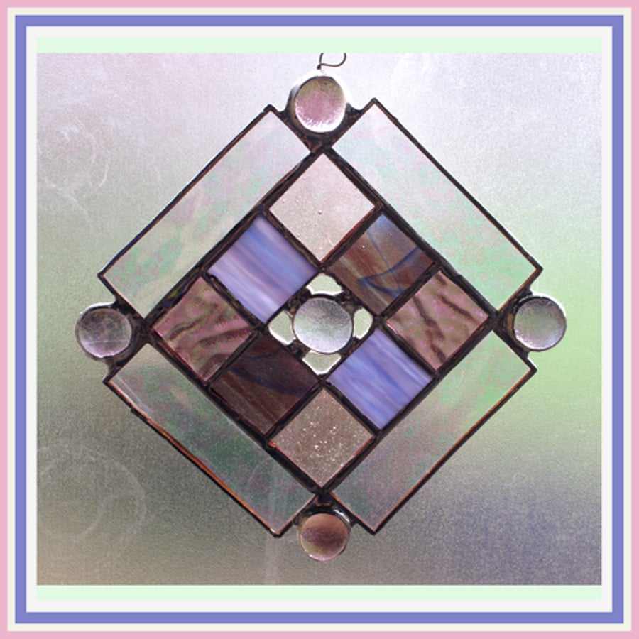 Squares and Baubles (Rosy Pink)  Stained Glass Suncatcher