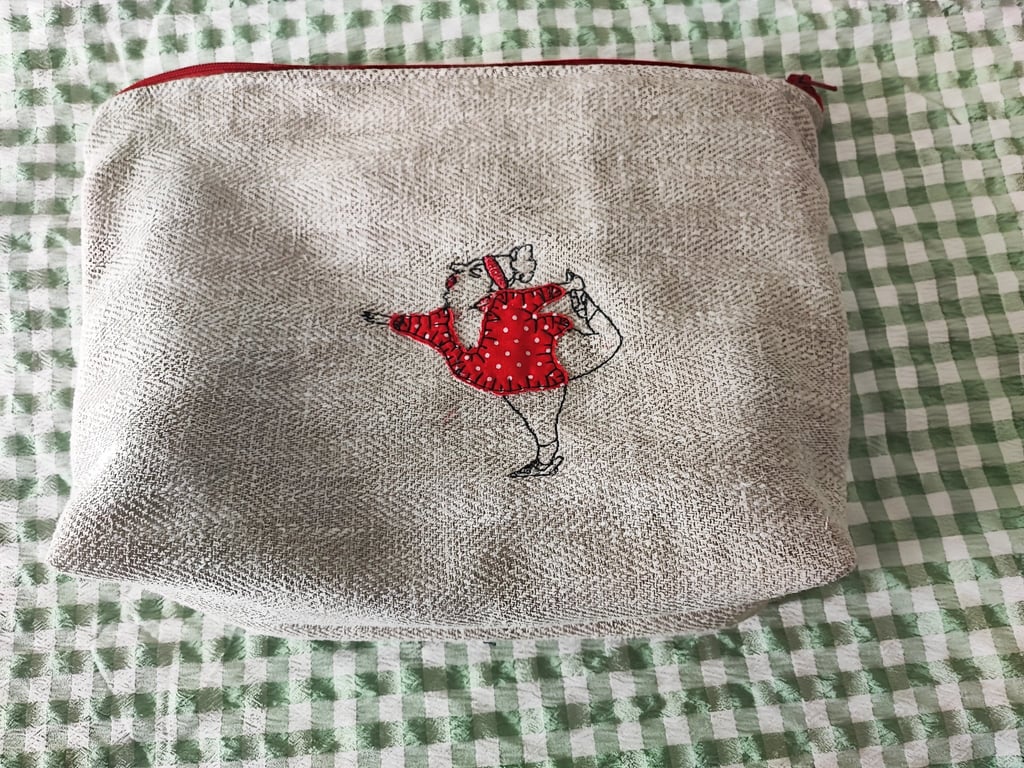 Cosmetic, Toiletries Bag with embroidered,applique Yoga or Fitness Lady