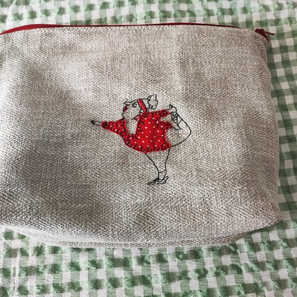 Cosmetic, Toiletries Bag with embroidered,applique Yoga or Fitness Lady