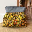 Vintage Daisy Chain cotton gathered zip bag with reclaimed denim