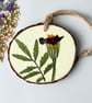 Pressed Marigold Flower Wood Slice – Hand Painted Rustic Botanical Hanging